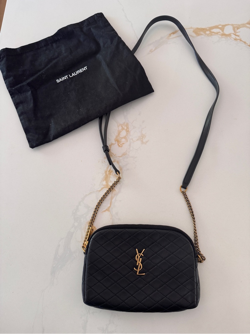 Saint Laurent YSL Gaby Zipped Pouch Crossbody Bag in Black Quilted Lambskin